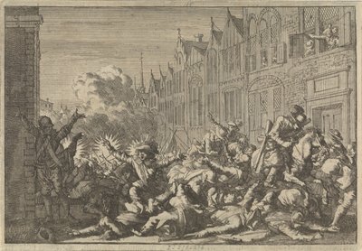 Mazarinin kannattajien valtaama viha, joka joutui kuvernööri De Rohanin kymmenen aseen väijytykseen, 1652 tekijältä Caspar Luyken