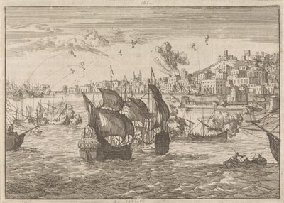 Ranskan laivaston pommittama Genova, 1684 tekijältä Caspar Luyken