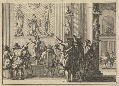 Maalattu ikkuna, joka löydettiin Den Boschin valloituksen jälkeen siellä sijaitsevasta kirkosta, kuvaa piispa Gisbertus Mariusta Kristuksen ja Marian välillä, 1629 tekijältä Caspar Luyken