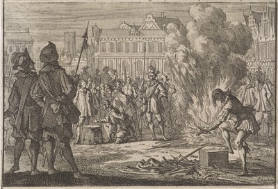Sotatuomioistuin Prahan kauppatorilla, 1642 tekijältä Caspar Luyken