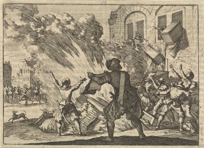 Lyonin tietullitalo ryöstetään korotettujen valmisteverojen seurauksena, 1625 tekijältä Caspar Luyken