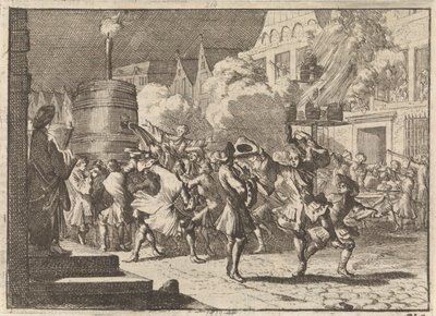 Ilo Pariisissa väärän raportin johdosta William III:n kuolemasta Boynen taistelussa, 1690 tekijältä Caspar Luyken