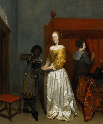 Nainen pesemässä käsiään, 1657 (paneeli) tekijältä Caspar Netscher