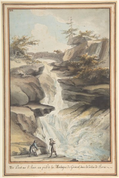 Silta Aarilla, Grimselin juurella, Bernin kantonissa, n. 1775. tekijältä Caspar Wolf