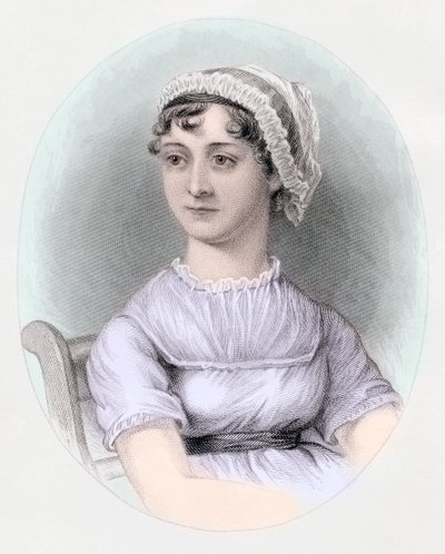 Jane Austenin muotokuva, n. 1850 (käsinvärinen kaiverrus) tekijältä Cassandra (after) Austen