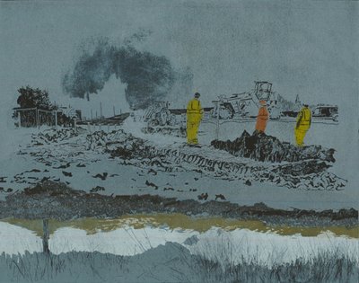Kalkkia maalla, 2014 (linoleikkaus ja etsaus) tekijältä Catherine Sutcliffe Fuller