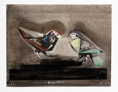 Bright Birds, 2014 (mokulitolitografia ja käsiväritys) tekijältä Cathie Pilkington