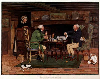 Asiantuntijat Kaksi Englanti valmistautuu booli. Cecil Aldinin vesiväri tekijältä Cecil Charles Windsor Aldin