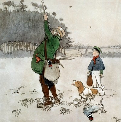 Cecil Aldinin (1870-1935) The Fighter Shooting Ducks -vesiväri, 1800-luvun yksityinen kokoelma tekijältä Cecil Charles Windsor Aldin