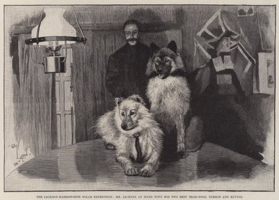 Jackson-Harmsworthin polaariretki, herra Jackson kotona kahden parhaan karhukoiransa Nimrodin ja Ravingin kanssa tekijältä Cecil Charles Windsor Aldin