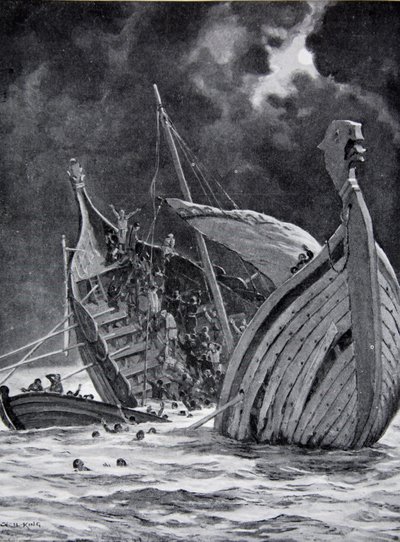 Valkoisen laivan menetys vuonna 1120, kuvitus teoksesta "Hutchinsonin tarina brittiläisestä kansasta", n. 1923 tekijältä Cecil King