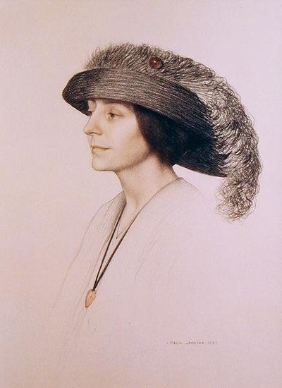 Nuori nainen, jolla on höyhenhattu tekijältä Cecil Stuart Jameson