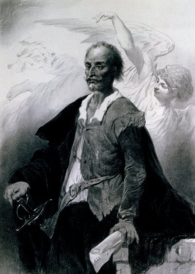 Miguel de Cervantes Saavedran muotokuva (Alcala de Henares tekijältä Celestin Francois Nanteuil