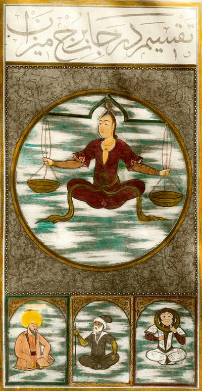 Horoskooppi: tasapainon astrologisen merkin esitys. Levy otettu käsikirjoituksesta. Yksityinen kokoelma tekijältä Central Asian School