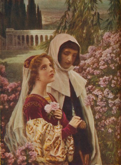 "Dante Alighieri - Dante ja Beatrice puutarhassa", vuodelta 1925 tekijältä Cesar Saccagi