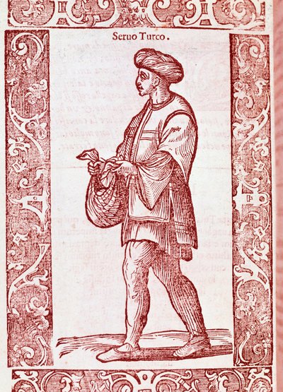 "Turkkilainen maaorjapuku" kirjasta "" Muinaisista ja moderneista tavoista "1590 (kaiverrus) tekijältä Cesare (after) Vecellio