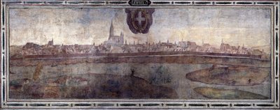 Näkymä Wienin kaupunkiin, Itävalta. Näkymä Habsburgien valtakunnan kaupungeista. Fresko Michelozzon hovista Palazzo Vecchiossa Firenzessä. Sebastiano Veronesen Giovanni Lombardin, Cesare Baglionin ja Turino da Piamonten maalaus, noin 1565. Koko: tekijältä Cesare Baglioni