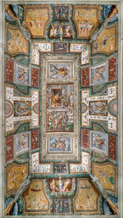 Pier Maria Rossi, jolla on Pyhän Mikaelin ritarikunnan kunnia, Näkymä Sala delle Gesta Rossianen katolle, Rocca dei Rossi, San Secondo, Parma, Italia, n. 1570 (fresko) tekijältä Cesare and Jacopo Bertoia and others Baglione