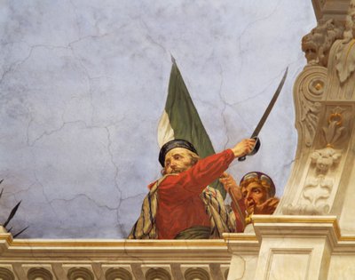 Yksityiskohta Italian allegoriasta, Cesare Marianin (1826-1901) fresko, katto, Hall of Majority, Palazzo delle Finanze (rahoituspalatsi), Rooma. Italia tekijältä Cesare Mariani