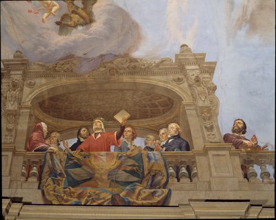 Yksityiskohta Italian allegoriasta, Cesare Marianin (1826-1901) fresko, katto, Hall of the Majority, Palazzo delle Finanze (rahoituspalatsi), Rooma. Italia tekijältä Cesare Mariani