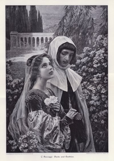 Dante ja Beatrice (kaiverrus) tekijältä Cesare Saccaggi