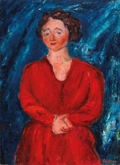 Nainen punaisessa sinisellä pohjalla, noin 1928. tekijältä Chaim Soutine