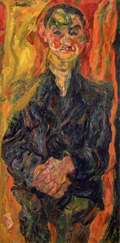 Mies sinisessä, keltaisella ja punaisella taustalla tekijältä Chaim Soutine