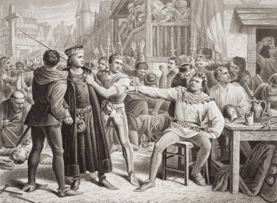 Lordi Saye ja Sele Jack Caden eteen 4. heinäkuuta 1450, Englannin ja Skotlannin historian kuvituksia, osa I (kaiverrus). tekijältä Charles (after) Lucy