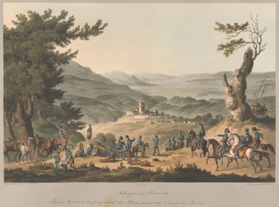 Nro 5. Sabugal Coa-joella Ranskalaiset pikettävät etualalla liittoutuneita, jotka valmistautuvat ylittämään joen tekijältä Charles (after) Turner