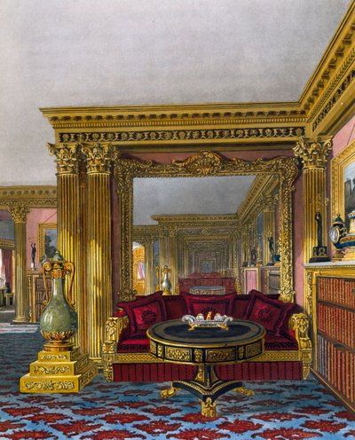 Kultainen olohuone, Kaiverrus William James Bennett (1787-1844), Perustuu Charles Wildin (1781-1835) suunnitteluun, Kuninkaallisten asuntojen historiasta tekijältä Charles (after) Wild