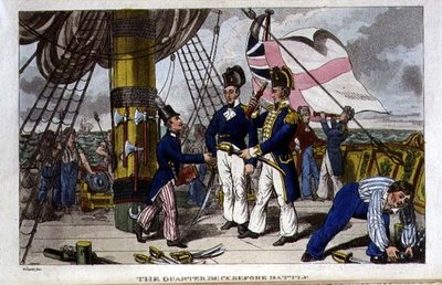 Quarter Deck ennen taistelua, levy John Mitfordin (1782-1831) 1818 (litho) elokuvasta "Johnny Newcomen seikkailut laivastossa" tekijältä Charles (c.1797 1850) (after) Williams