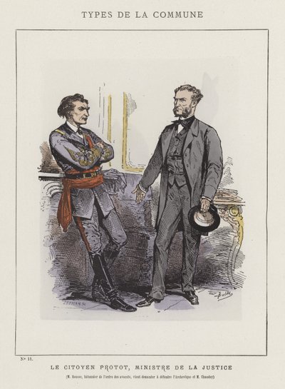 Kansalainen Protot, oikeusministeri, Mr. Rousse, asianajajaliiton johtaja, tulee pyytämään puolustamaan arkkipiispaa ja herra Chaudeyta tekijältä Charles Albert d Arnoux Bertall