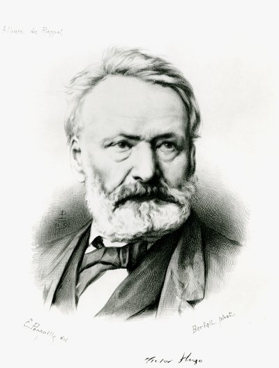 Muotokuva Victor Hugosta (1802-85) Album du Rappelista, kaiverrettu Edme Penauillen (k.1871) valokuvasta 1869 tekijältä Charles Albert d Arnoux Bertall