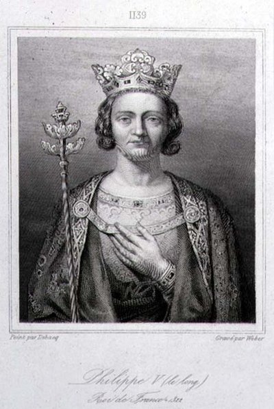 Philip V "pitkä" (1294-1322) Ranskan kuningas, Weberin kaiverrus (kaiverrus) tekijältä Charles Alexandre (after) Debacq