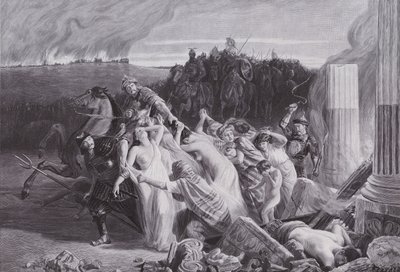 Hunien sieppaamat gallialaiset (litho) tekijältä Charles Alexandre Coessin de la Fosse