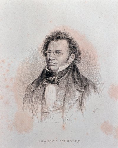 Franz Schubertin muotokuva (kaiverrus tekijältä Charles Alphonse Deblois