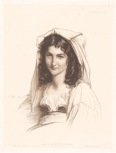 Italian naisen muotokuva Pascuccia (otsikko esineessä) Italian naisten muotokuvia (sarjan nimi) tekijältä Charles Alphonse Paul Bellay