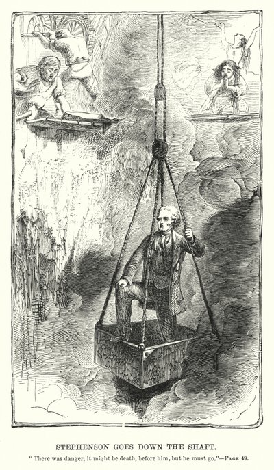 Stephenson laskeutuu akseliin (kaiverrus) tekijältä Charles Altamont Doyle