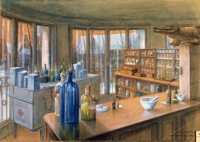 Alankomaiden sotasairaalan apteekki Pariisissa, 1917 (kynä ja liitu paperille) tekijältä Charles Andre Igounet de Villers