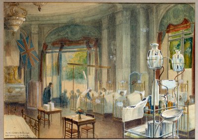 Näkymä Hotel Astorian brittiläisen sairaalan suuresta huoneesta. Charles Igunet De Villersin maalaus (1881 - 1944) tekijältä Charles Andre Igounet de Villers
