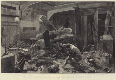 HMS Alexandran komentajan hytissä, linnoitusten ammuksen vaikutus Aleksandrian pommituksen aikana tekijältä Charles Auguste Loye