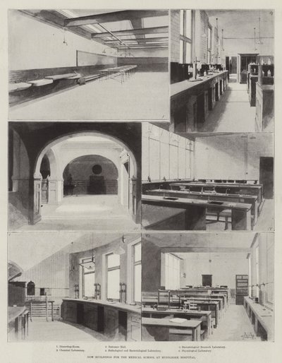 Uudet rakennukset Middlesexin sairaalan lääketieteelliselle koululle tekijältä Charles Auguste Loye