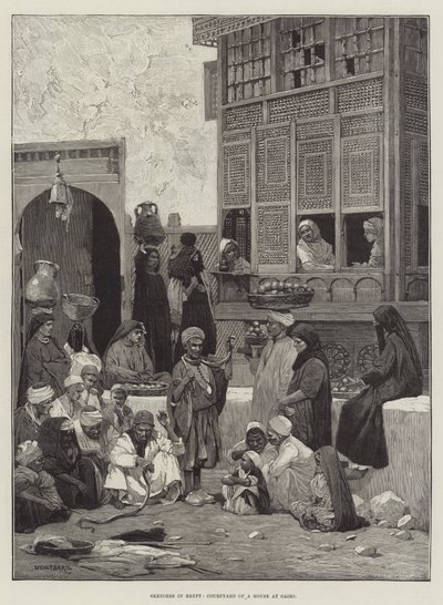 Luonnokset Egyptissä, talon piha Kairossa tekijältä Charles Auguste Loye