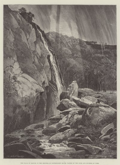 The Falls of Dargle, Powerscourt Housen pihapiirissä, jossa Yorkin herttua ja herttuatar vieraili tekijältä Charles Auguste Loye