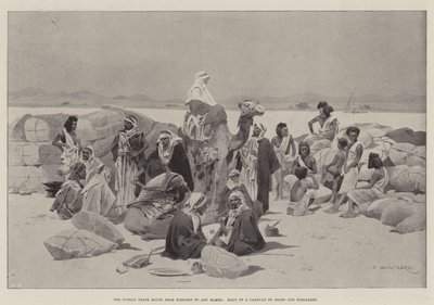 Nubian kauppareitti Koroskosta Abu Hamediin, arabien ja bishareenien karavaanin pysähdys tekijältä Charles Auguste Loye
