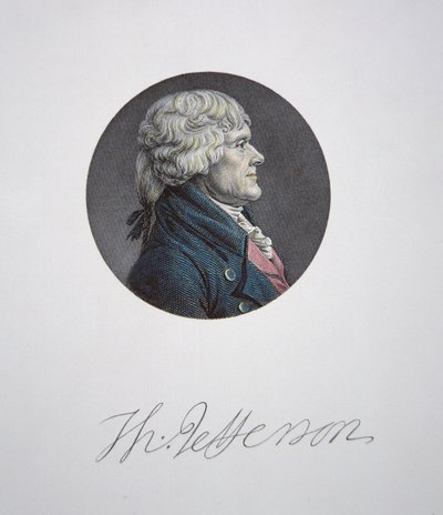 Thomas Jefferson (1743-1826) (värikaiverrus) tekijältä Charles Balthazar Julien Févret de Saint Mémin