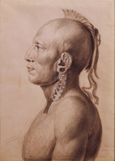 Cachasunghia, Osage Warrior, 1806 (kynä ja puuhiili paperilla) tekijältä Charles Balthazar Julien Févret de Saint Mémin