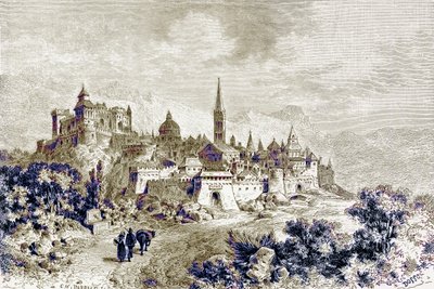 Näkymä Spoletosta, kuvitus Victor Duruyn teoksesta "History of Rome", julkaistu 1884 (digitaalisesti parannettu kuva). tekijältä Charles Barbant