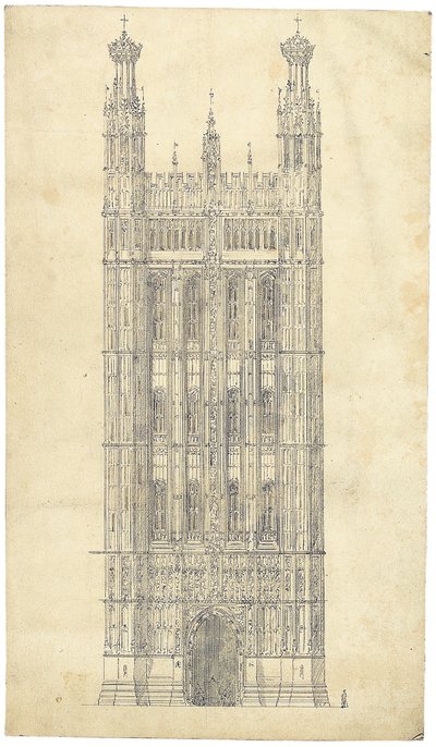 Piirustus parlamenttitalolle, n. 1836-1840 (kynä ja muste paperille) tekijältä Charles Barry
