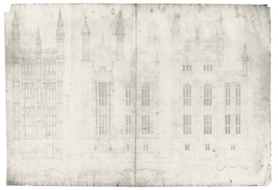 Piirustus parlamenttitalolle, n. 1836-1840 (kynä ja muste paperille) tekijältä Charles Barry